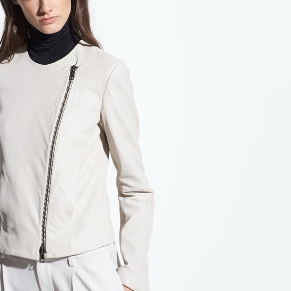 Vince Cross Front Leather Jacket in Greystone | M - Picture 2 of 8